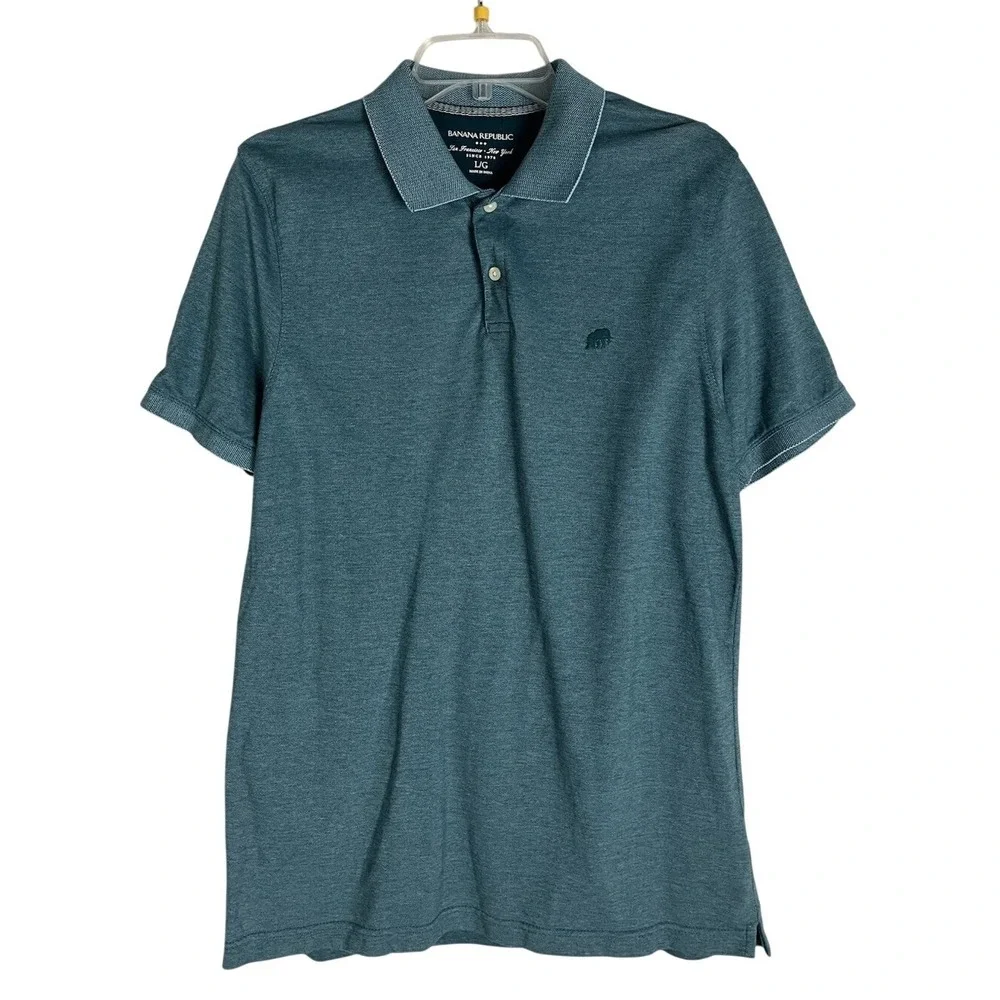 Banana Republic Blue Turquoise Short Sleeve 100% Cotton Polo Men's‎ Size L